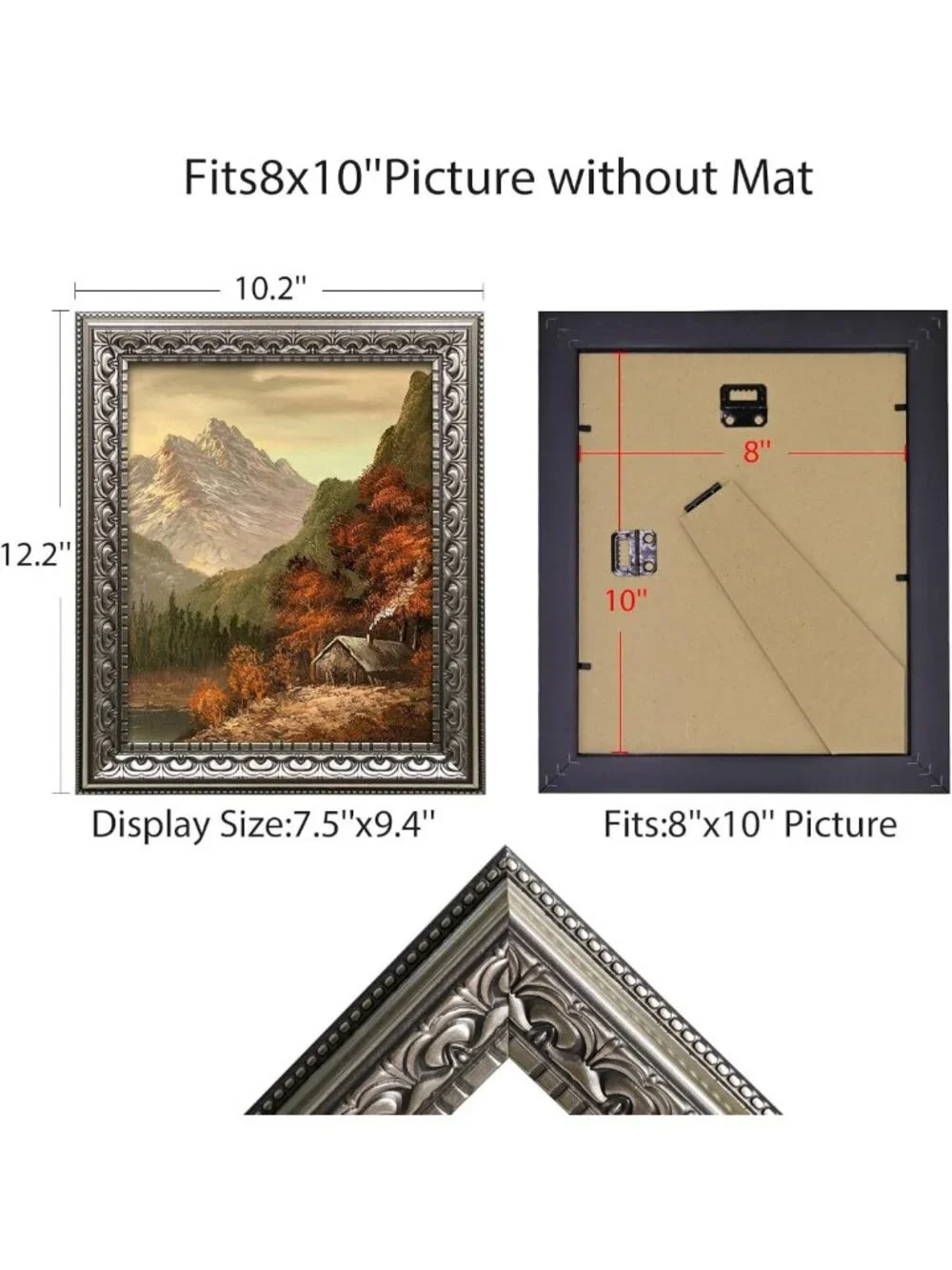 Ornate 8x10 Vintage Picture Frame - Antique Silver Wall Decor, Elegant Design